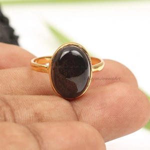 Anillo de obsidiana de oro con brillo natural al por mayor, Plata de Ley 925, 10x14mm, ovalada, chapado en oro de 18 quilates, joyería fina Eternity Vermeil - Product Image 4