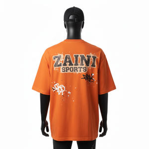 Camiseta Holgada para Hombre, 240 GSM, Algodón de Alta Calidad, Tejido Transpirable, Estampado Gráfico Naranja, Logotipo, Camisetas para Hombre - Product Image 2