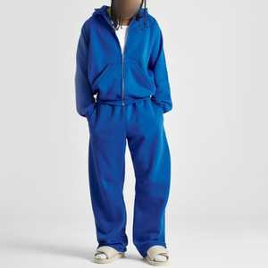 Chándal personalizado fabricante hombres French Terry 100% algodón de gran tamaño Boxy Full Zip Up Sudadera con capucha y Jogger conjunto chándal para hombres - Product Image 6