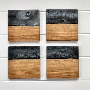 Juego de posavasos de resina y madera de acacia hechos a mano con soporte (Juego de 4) - Product Image 6