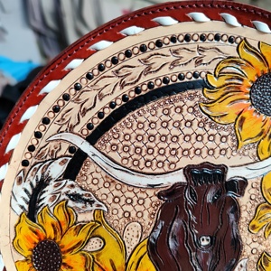 Bolso de mensajero de cuero genuino de estilo occidental bohemio de moda para mujer, bolso portátil de otoño para cantimplora, estampado de flores occidentales - Product Image 2