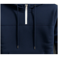 Sweat à capuche polaire demi-zip pour homme de qualité supérieure, style urbain, avec blocs de couleur, en polyester/coton, fermeture éclair contrastante, bordure contrastante sur la poitrine et cordon de serrage