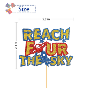 ถึงสี่ยอดเค้กฟ้าแวววาวสีน้ำเงินเข้มของตกแต่งธีมนอกพื้นที่สำหรับ4th เด็กอุปกรณ์งานเลี้ยงวันเกิด - Product Image 2