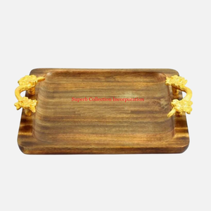 Plateau de service en bois vintage en bois plateau de service avec poignée en argenterie plateau collations Dessert plateau de service - Product Image 5