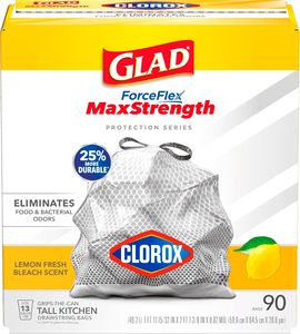 Bolsas de Basura para Cocina Glad Tall, 13 Galones, Máxima Resistencia, Aroma Limón Fresco, Biodegradables, Grandes, Gruesas, con Cordón, 90 Unidades - Product Image 4
