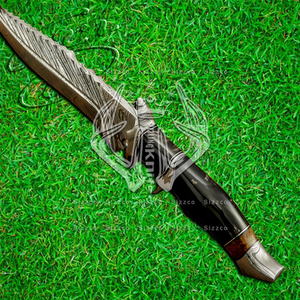 Cuchillo Bowie de acero de Damasco hecho a mano personalizado-cuchillo de caza profesional con Funda de cuero, agarre de cuerno ergonómico, regalo Ideal - Product Image 3