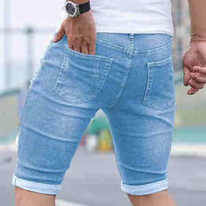 High Street Jeans Hombres Pantalones de mezclilla Lived-In Wash Transpirable Casual Pantalones cortos de mezclilla personalizados para hombres - Product Image 3