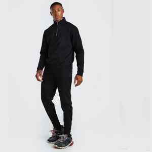 Sweat-shirt à capuche et à col zippé en molleton épais imprimé solide et écologique pour hommes, deux pièces avec logo personnalisé - Product Image 1