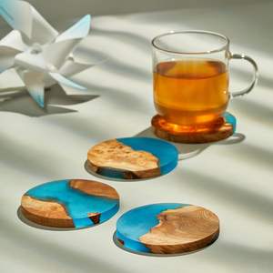 Wooden Coaster Set of 4 with <b>Epoxy</b> Resin Bar Coaster for Drinks Modern Coasters for Bar Kitchen Home Apartment Housewarming Gift - Product Image 1