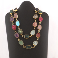 Collier de pierres précieuses multiples naturelles collier long brut non coupé fait à la main plaqué or 18 carats collier de pierres de naissance déclaration colorée
