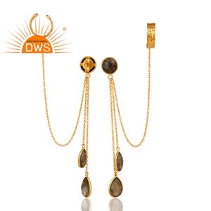 Pendientes de Plata de Ley con Baño de Oro de 18K y Labradorita Natural, Fabricante de Joyería Fina - Product Image 2