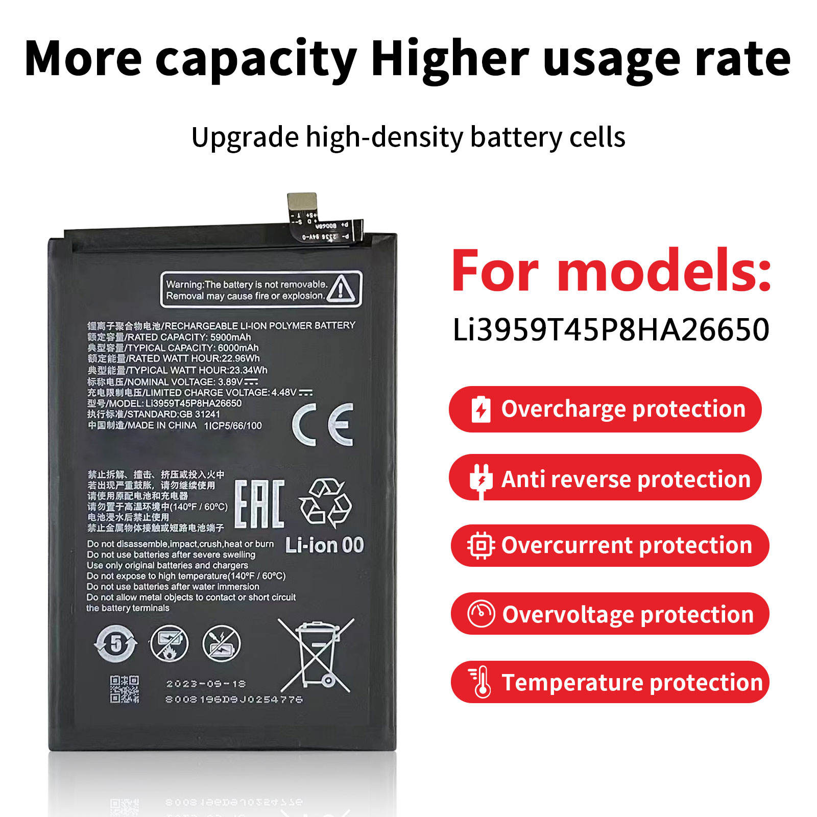 Rechargeable 6000mAh Lithium Ion Battery for Neo2 5G Z2352N