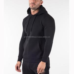 Men's Fitness 96% Cotton 4% Elastane <b>Black</b> Pullover <b>Hoodie</b> - Product Image 3