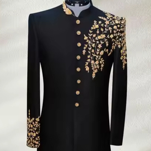 NEW--HEAVY EMBROIDERY on <b>BLACK</b> VELVET SHERWANI,<b>PANT</b> & MATCHING SHOE WITH EMBELLISHED CRYSTAL GLASS BEADS,STONE,DABKA <b>WORK</b>@ 2024 - Product Image 1