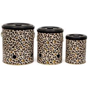 Juego de cubos de metal triple para cebolla de patata y ajo (3 piezas) Patrón de estampado de leopardo dorado Diseño Leo - Product Image 1