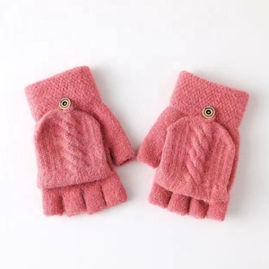 Otoño Invierno Unisex cálido transpirable pantalla táctil medio dedo Flip guantes Color sólido Jacquard tejido mitones deportes diario - Product Image 3