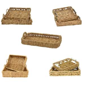 ถาดใส่อาหารแบบสานสำหรับบ้านทันสมัยถาดใส่น้ำจากหญ้าทะเลถาดใส่ผักตบชวาตกแต่งบ้าน - Product Image 1