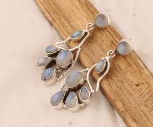 Boucle d'oreille d'anniversaire en argent sterling massif 925 plaqué style bohème à la mode en pierre de lune arc-en-ciel avec lunette naturelle - Product Image 6