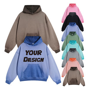 เสื้อผ้าผู้ชายทรงปกติ ผ้าฝรั่งเศสเทอร์รี่ 100% ผ้าฝ้าย ย้อมสีพื้น ลุควินเทจ ทำสีซีดแบบฟอกกรด ผ้าหนา ซีดจางจากแสงแดด เหมาะสำหรับฤดูหนาว - Product Image 1