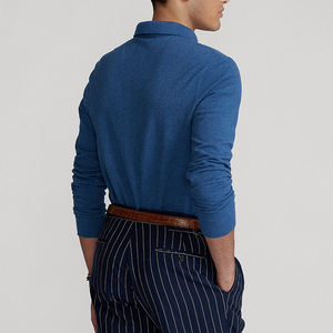 Tricot décontracté en jersey coupe ajustée pour hommes pour polo pull de golf à manches longues avec motif solide de teinture de vêtement foncé - Product Image 2