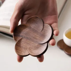 Best Seller Japanese Style Walnut Wood <b>Coasters</b> Placemats Decor Petal Heat Resistant Drink Mat Home <b>Table</b> Tea Coffee Cup - Product Image 3