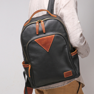 Genuine Leather Minimalist <b>Backpack</b> With Geometric Design And <b>Laptop</b> Compartment Unisex Softback 20-39Litre Capacity - Product Image 6