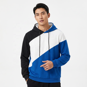 Sudadera con Capucha para Hombre, Diseño Color Block, Corte Regular, Tejida, Informal, para Otoño, en Azul, Blanco y Negro - Product Image 3