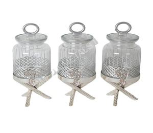 Ensemble de 3 bocaux en verre de luxe finis argentés avec support, bocaux de rangement écologiques avec couvercles pour la cuisine, pour préserver la fraîcheur, idéal pour les cadeaux - Product Image 3