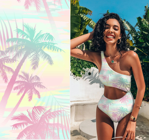 Maillot de bain <span class=keywords><strong>UV</strong></span> <span class=keywords><strong>Anti</strong></span> UFP 50 en polyester recyclé Tissu imprimé extensible écologique Style uni <span class=keywords><strong>Anti</strong></span>-pilule écologique pour doublure - Product Image 2