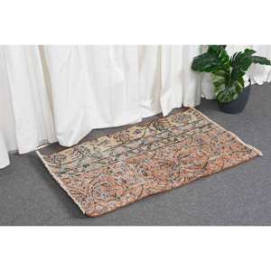 Vintage 1.7 X 2.7ft Orange Beige turc tapis Patchwork Design Latex support pour salon chambre à coucher en laine Viscose Polyester - Product Image 3