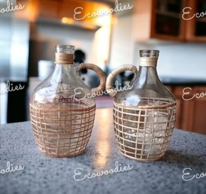 Mejor venta al por mayor estilo rural decoración del hogar soporte de ratán de mimbre y jarrón de cristal de botella grande con tejido de paja - Product Image 6