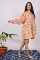 Robe décontractée élégante pour femme en coton, col en V, manches longues, taille naturelle, tissu tissé, imprimé floral, longueur mini, boutonnée