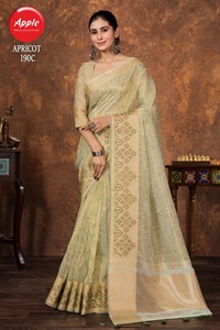 Saree en lin abricot à la mode et confortable idéal pour les événements formels et décontractés - Product Image 4
