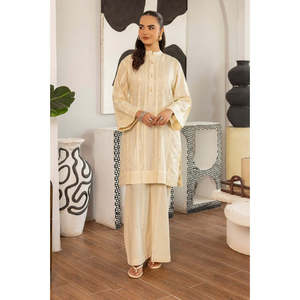 Chemise élégante en satin et lurex jacquard KST-43028, col mandarin, manches trois-quarts, pyjama Dhaka, écologique, pour le printemps/été - Product Image 5