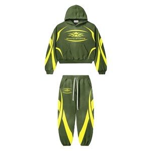 2025 dernière conception survêtements respirants personnalisés 420 Gsm poids lourd bouffée impression survêtement panneau Flare pantalons de survêtement à capuche ensembles - Product Image 2