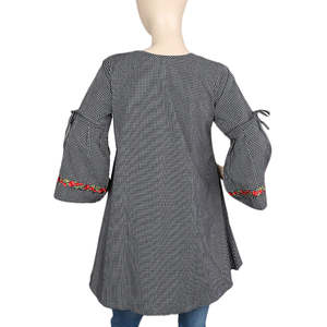 Women's Strip Cotton <b>Kurti</b> - Black - Product Image 4