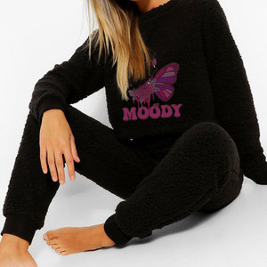 100% ropa de invierno de algodón para mujer, estampado personalizado, patrón sólido, gimnasio, Fitness, Top corto con capucha, conjunto de ropa de Yoga recortada para mujer - Product Image 4