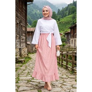 Mini Floral Print A-Line Pencil <b>Skirt</b> Powder Pink Chiffon Fabric Breathable Soft <b>Elastic</b> Waistband Short Sequined Digital Prints - Product Image 1