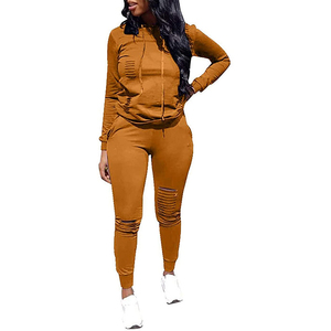 Conjunto de Sudadera con capucha de gran tamaño de 2 piezas de chándal polar de Invierno para mujer de poliéster/algodón de peso pesado ecológico - Product Image 6