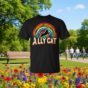 Ally Cat LGBT Pride Cat T-Shirt Design arc-en-ciel noir unisexe taille adulte - Product Image 3