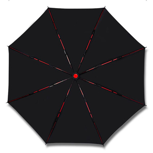 Venta al por mayor logotipo personalizado rojo paraguas de fibra de vidrio de tres plegables capa de doble ventilación a prueba de viento UV automático abierto clásico Pongee - Product Image 5