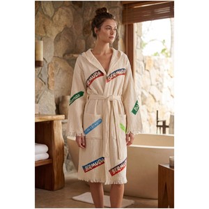 Peignoir à capuche en coton biologique 100% Varol, tissé, décontracté, robe de plage - Caractéristique douce Nomada - Product Image 1
