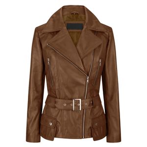 Blouson de moto en cuir d'agneau véritable pour femme, imprimé, fermeture éclair sur le devant, personnalisable, hiver, écologique, séchage rapide - Product Image 2