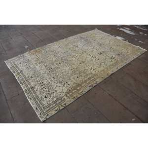 Classique Beige Bleu Vintage Tapis Turc 5.2X8.4 pieds À La Main Patchwork Conception Laine Bambou Soie Matériel Latex Support pour Vivre - Product Image 3