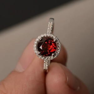 925 Sterling <b>Silver</b> Vintage Garnet Halo Channel <b>Set</b> Engagement <b>Ring</b> Red Gemstone Promise <b>Ring</b> for Her Certified Wedding Party - Product Image 4