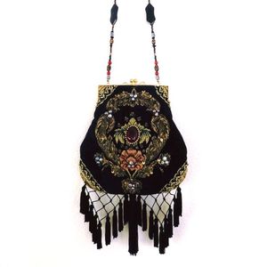 Bolsos de mano de noche de estilo bohemio con bordado decorativo, cadenas cuadradas de perlas, diseño elegante, forro personalizable para mujer, venta al por mayor - Product Image 6