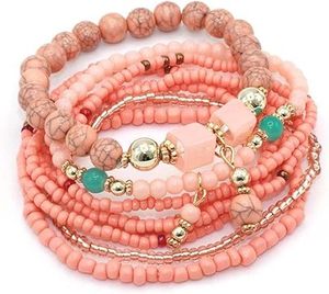 Pulsera bohemia de diseño exclusivo con capas de cuentas rosas, producto exigente personalizado con precio barato de alta calidad - Product Image 1