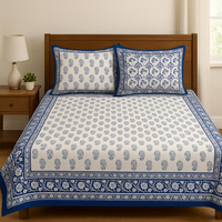 Ensemble de draps en coton biologique de qualité supérieure imprimé à la main en style bohème indien avec motif paisley bleu, écologique, 200 fils, taille super king