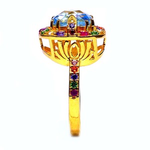Último anillo de compromiso elegante clásico de Plata de Ley 925, abalorio de piedras preciosas multicolor de Topacio azul para boda y fiesta - Product Image 5