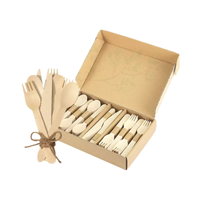 Ensemble de couverts jetables de luxe en bois de bouleau de 165 mm, écologiques et biodégradables, fourchette, cuillère, couteau imprimés, pour camping, vente en gros